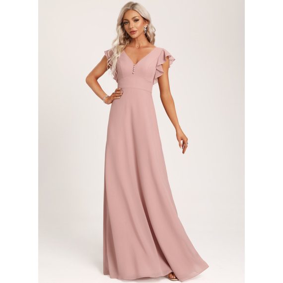 A-Line V-neck Floor-Length Chiffon Bridesmaid Dress With Ruffle