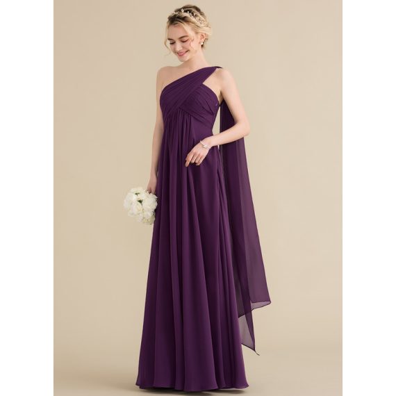A-Line One-Shoulder Floor-Length Chiffon Bridesmaid Dress With Ruffle
