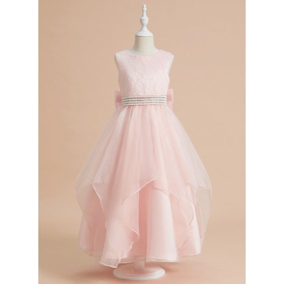 Ball-Gown/Princess Scoop Ankle-Length Lace/Organza Flower Girl Dress