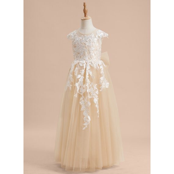 Ball-Gown/Princess Scoop Floor-Length Lace/Tulle Flower Girl Dress