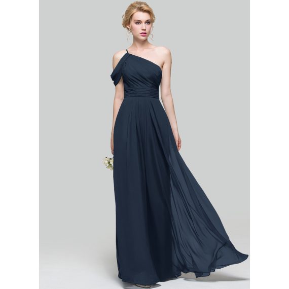 A-Line One-Shoulder Floor-Length Chiffon Bridesmaid Dress With Ruffle