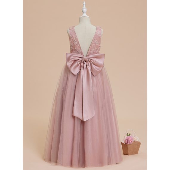 Ball-Gown/Princess Scoop Floor-Length Lace/Tulle Flower Girl Dress