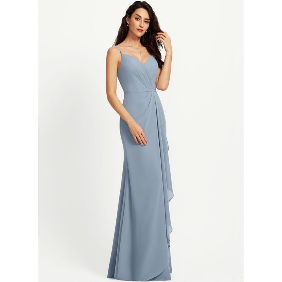 Sheath/Column V-neck Floor-Length Chiffon Bridesmaid Dress
