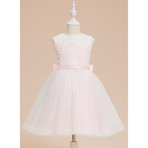 A-line Scoop Knee-Length Lace/Tulle Flower Girl Dress