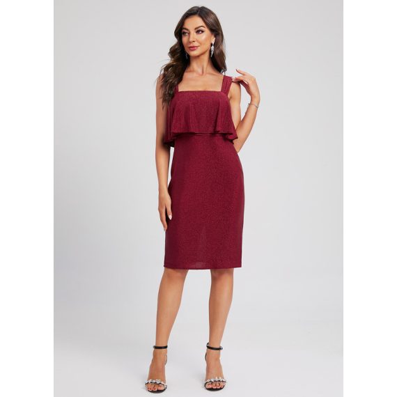 Bodycon Square Knee-Length Polyester Homecoming Dress With Ruffle