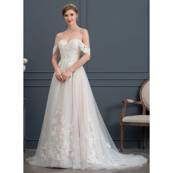 Ball-Gown/Princess Sweetheart Sweep Train Tulle Lace Wedding Dress