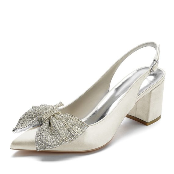 Women's Satin Block Heel Closed Toe With Bowknot