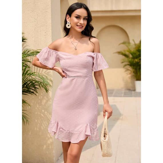 Off the Shoulder Short Sleeves Sexy Sheath Chiffon Mini Dresses