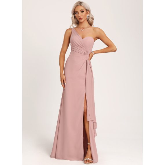 A-Line One-Shoulder Floor-Length Chiffon Bridesmaid Dress With Ruffle