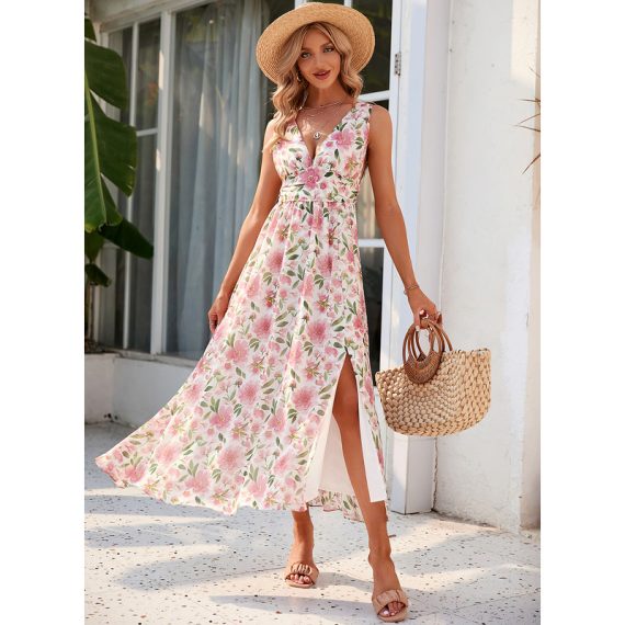 V-Neck Sleeveless Elegant A-line Chiffon Midi Dresses