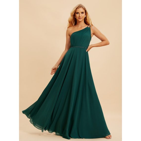 A-line One Shoulder Floor-Length Chiffon Bridesmaid Dress With Beading Sequins