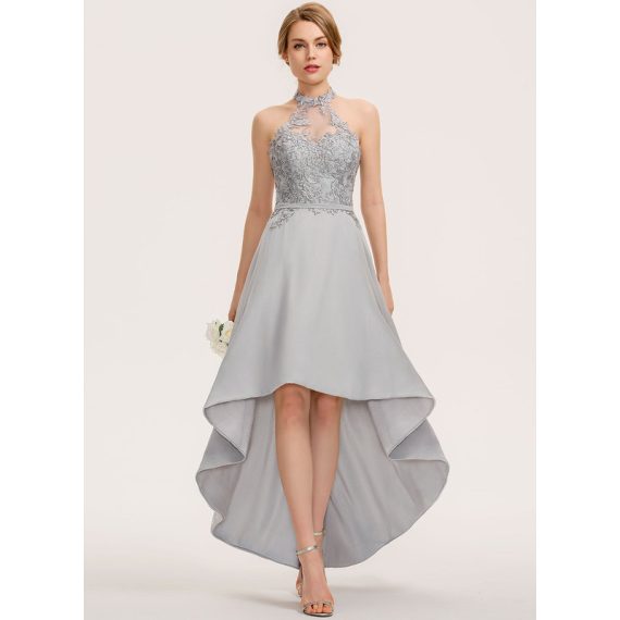 A-Line Halter Asymmetrical Chiffon Lace Cocktail Dress