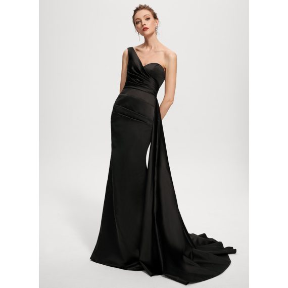 Trumpet/Mermaid One-Shoulder Sweep Train Satin Evening Dress With Pleated