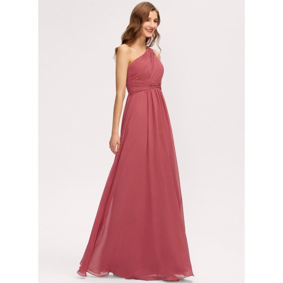 A-Line One-Shoulder Floor-Length Chiffon Bridesmaid Dress With Ruffle