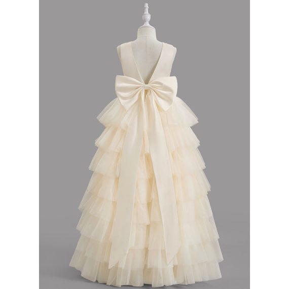 Ball-Gown/Princess Scoop Floor-Length Satin/Tulle Flower Girl Dress