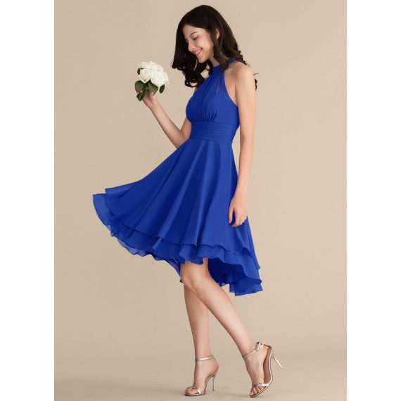 A-Line Scoop Asymmetrical Chiffon Bridesmaid Dress With Ruffle