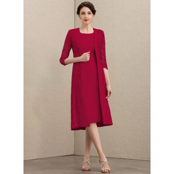 Sheath/Column Scoop Knee-length Lace Stretch Crepe Mother of the Bride Dress