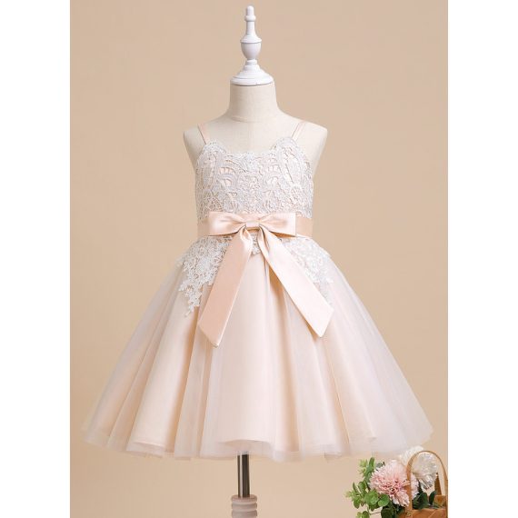A-line Boat Neck Knee-Length Tulle Flower Girl Dress