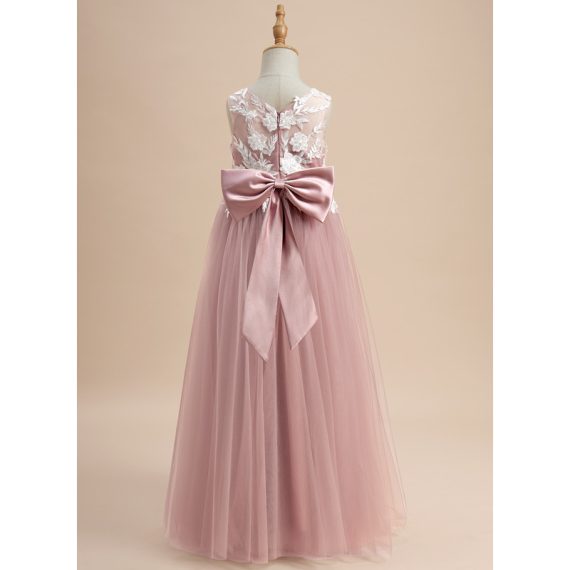A-line V-Neck Floor-Length Lace/Tulle Flower Girl Dress
