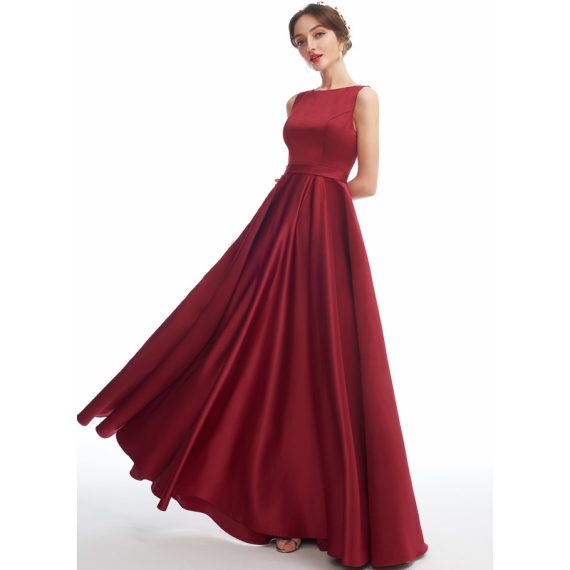 A-Line Scoop Floor-Length Satin Bridesmaid Dress