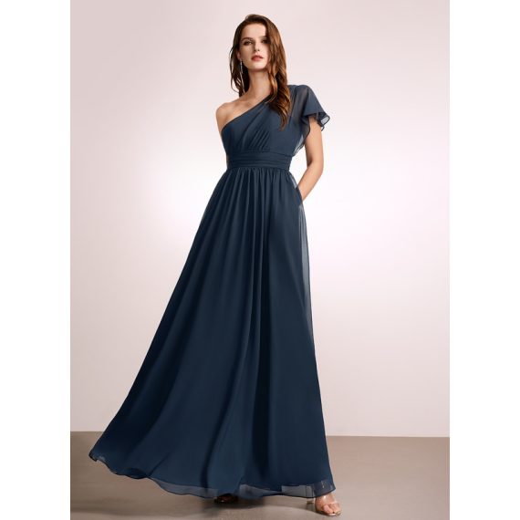 A-Line One-Shoulder Floor-Length Chiffon Bridesmaid Dress With Ruffle