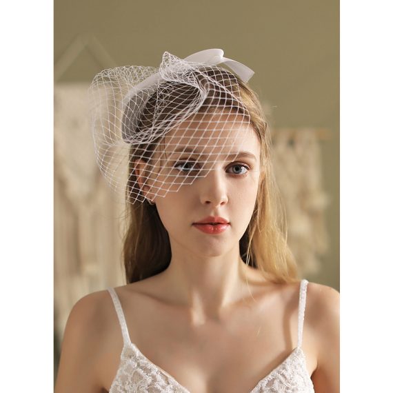 One-tier Cut Edge Birdcage Veils With Satin Bow