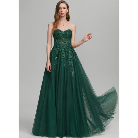 Ball-Gown/Princess Sweetheart Floor-Length Tulle Prom Dresses With Sequins