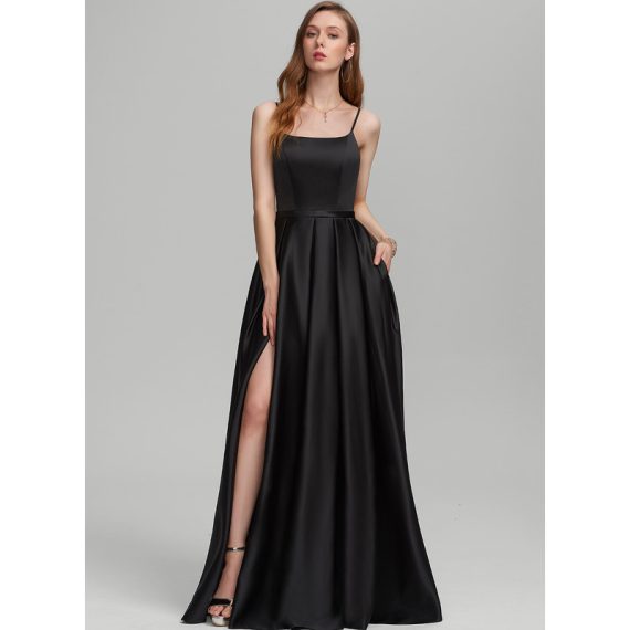 A-line Square Floor-length Satin Bridesmaid Dress