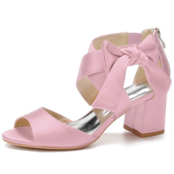 Women's Satin High Heel Block Heel open Toe With Bowknot
