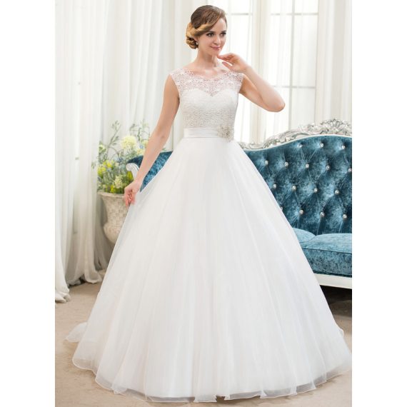 Ball-Gown/Princess Sweep Train Organza Satin Lace Wedding Dress With Beading Sequins