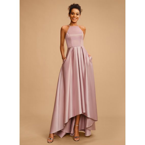A-Line Square Asymmetrical Satin Prom Dresses