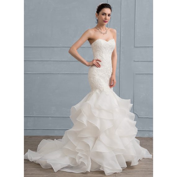 Trumpet/Mermaid Sweetheart Sweep Train Organza Lace Wedding Dress