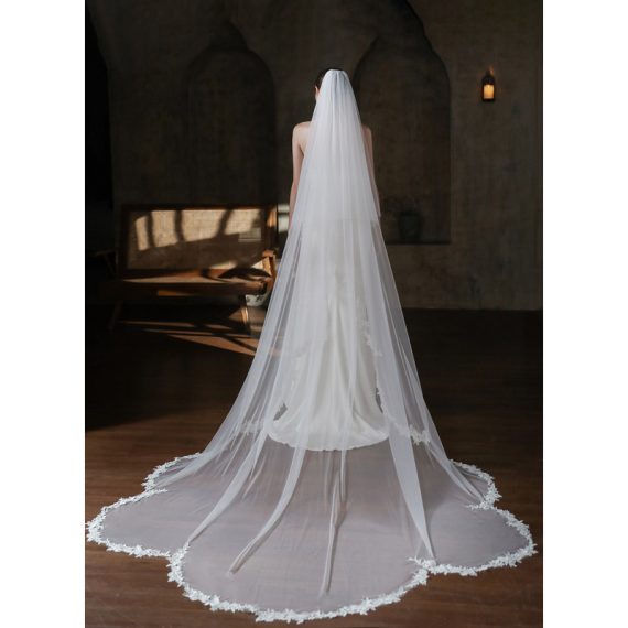 Two-tier Lace Applique Edge Cathedral Bridal Veils With Lace