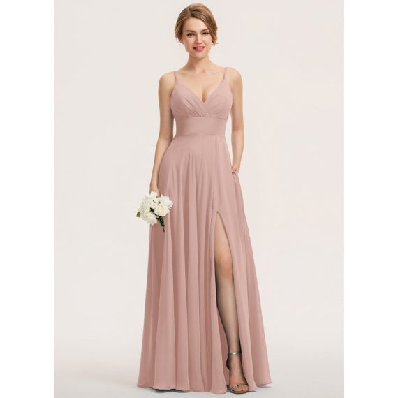 A-Line V-neck Floor-Length Chiffon Bridesmaid Dress With Pleated