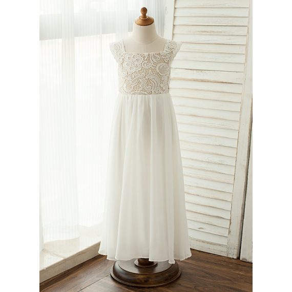 A-line Square Floor-Length Chiffon/Lace Flower Girl Dress