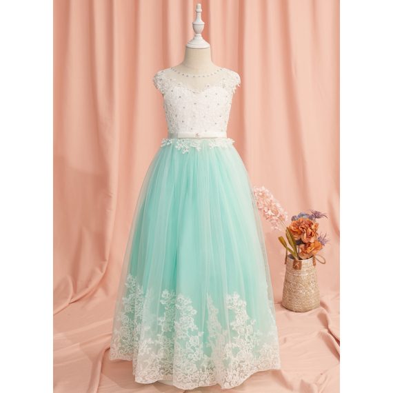 Ball-Gown/Princess Scoop Floor-Length Lace/Tulle Flower Girl Dress