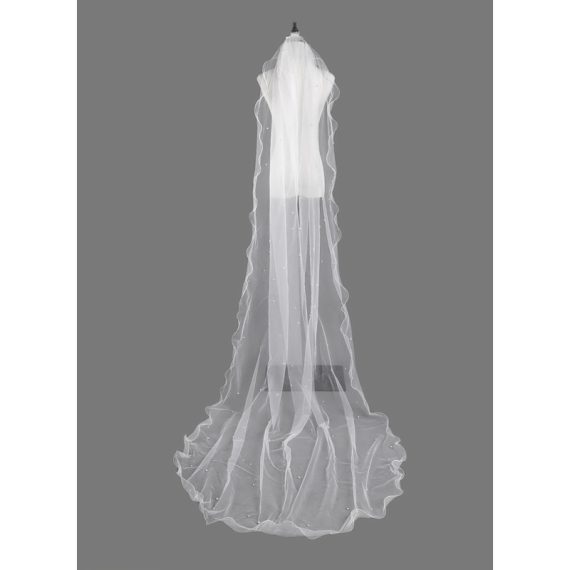 One-tier Pencil Edge Cathedral Bridal Veils With Beading