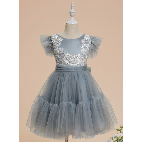 A-line Scoop Knee-Length Lace/Tulle Flower Girl Dress