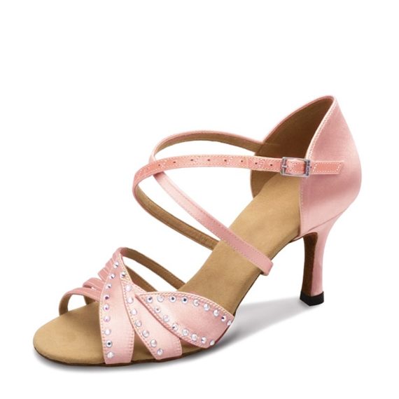 Women's Satin Latin With Rhinestone Adaptable Strap Dance Shoes