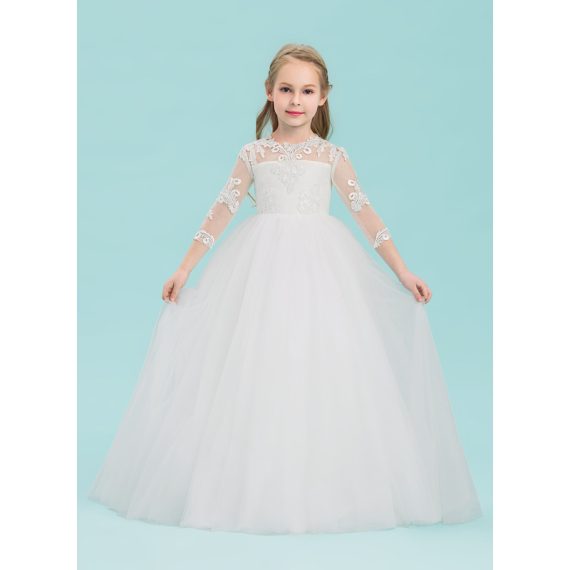 Ball-Gown/Princess Scoop Floor-Length Tulle Flower Girl Dress