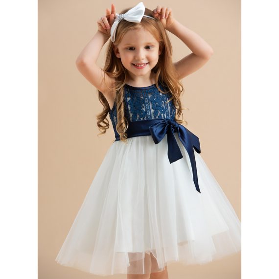 A-line Scoop Knee-Length Lace/Tulle Flower Girl Dress