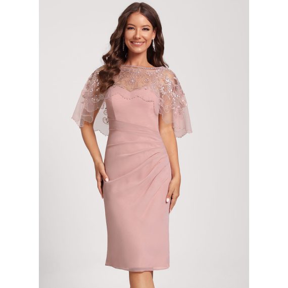Bodycon Scoop Knee-Length Chiffon Lace Cocktail Dress With Sequins