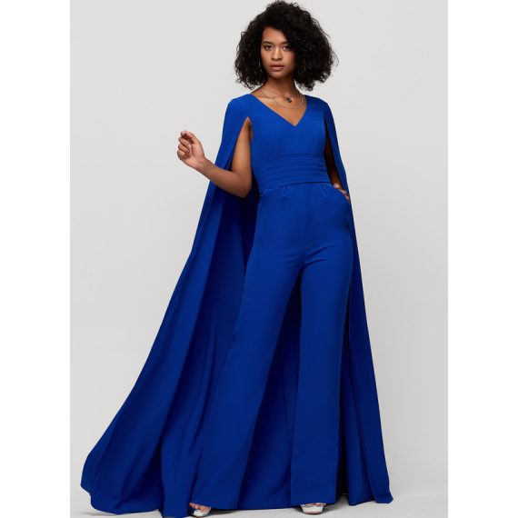Jumpsuit/Pantsuit V-neck Floor-Length Stretch Crepe Evening Dress