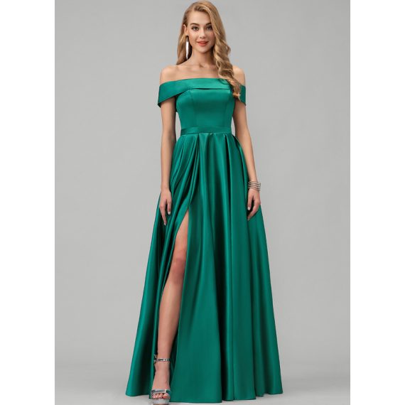 Ball-Gown/Princess Off the Shoulder Floor-length Satin Bridesmaid Dress