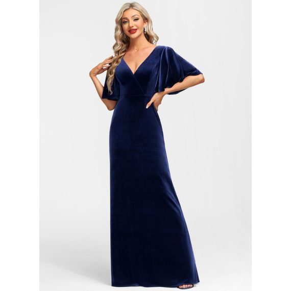 Sheath/Column V-neck Floor-Length Velvet Evening Dress