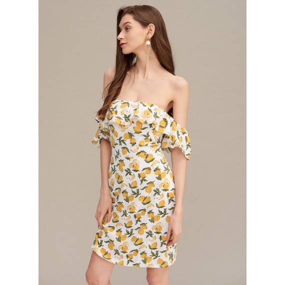 Ruffle Off the Shoulder Sleeveless Sexy Bodycon Cotton Blends Mini Dresses