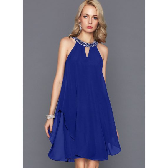 A-Line Scoop Knee-Length Chiffon Cocktail Dress With Beading