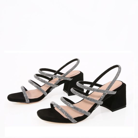 Women's Suede Chunky Heel Sandals With Rhinestone shoes