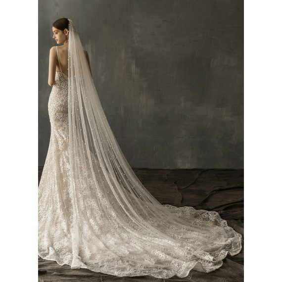 One-tier Chapel Bridal Veils With Faux Pearl