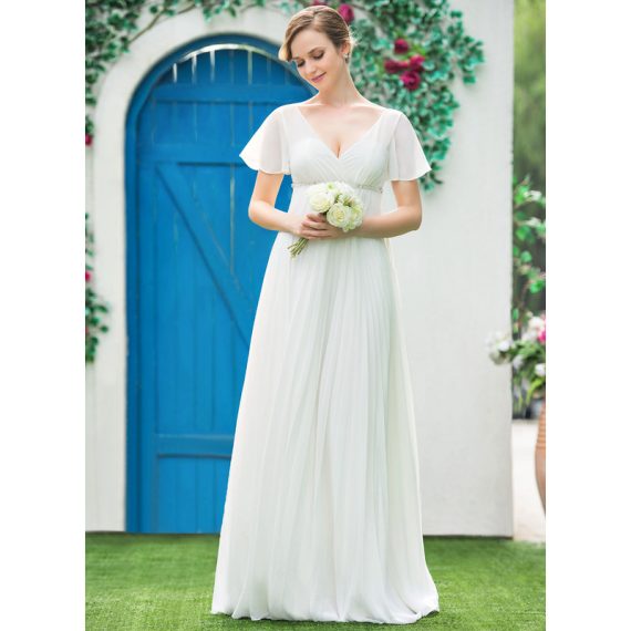 Empire V-neck Floor-Length Chiffon Wedding Dress With Beading Pleated